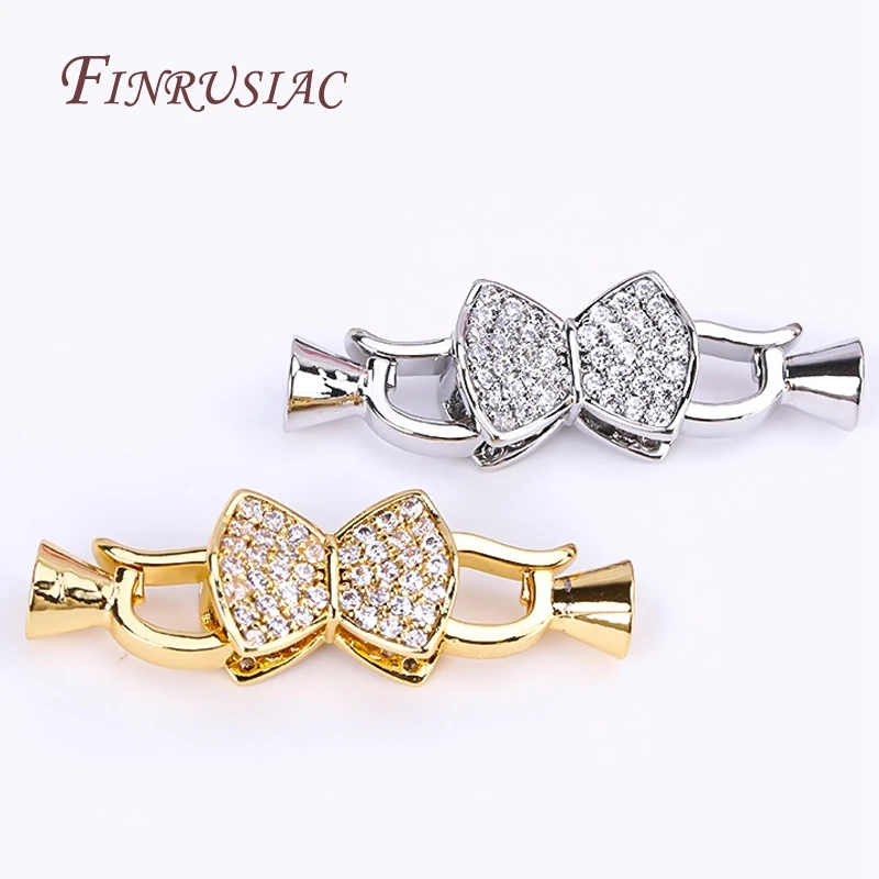 18K Gold Plated Bowknot Clasp For Bracelet Necklace Component,Inlaid Zircon Fastener Clasp DIY Beading Jewelry Making Crafts