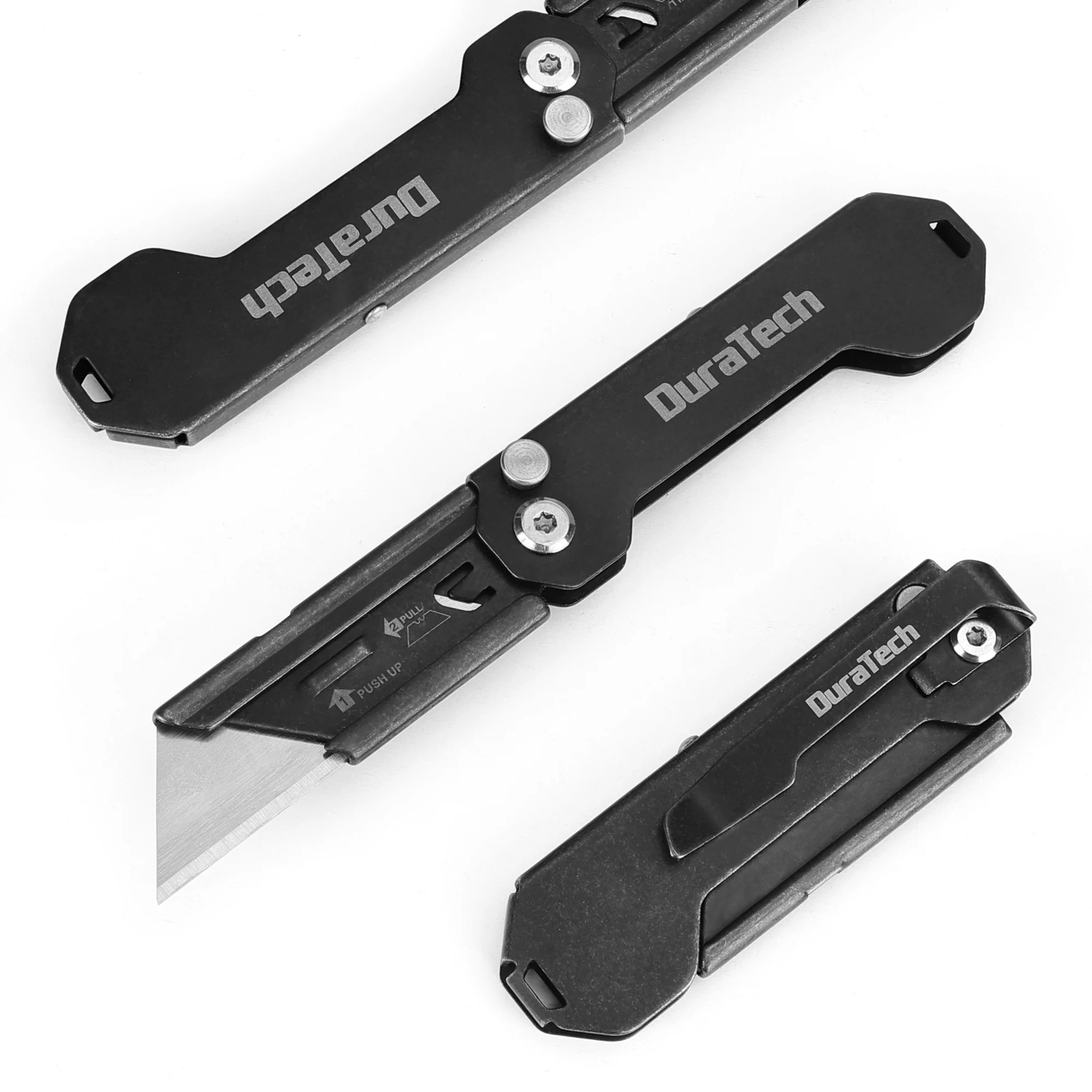 Canivete Utilitário Dobrável DURATECH EDC Mini Cortador de Caixa com Clipe de Cinto, Lâmina de Troca Rápida, Corpo Totalmente em Aço Inoxidável, Lâmina SK5