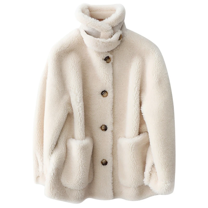 Ladies Elegant Winter Jacket Single Breasted Teddy Sheep Wool Coat CX-G-T-17B