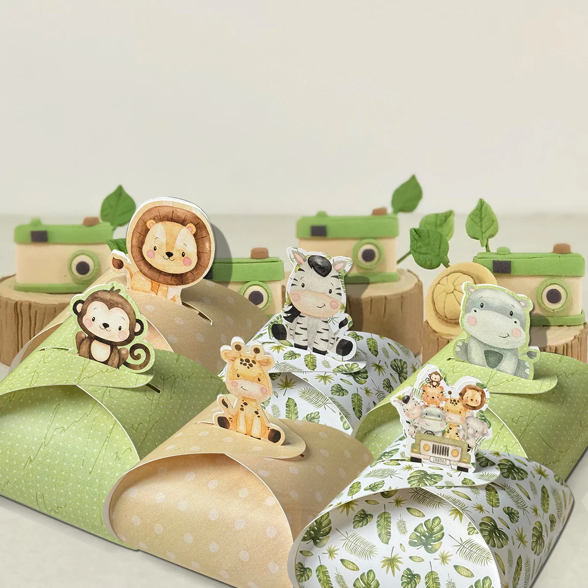 8Pcs Carton Animal Candy Boxes Tiger/Lion/Monkey/Zebra Cookie Box For Jungle Forest Birthday Party Decoration Sweets Packaging