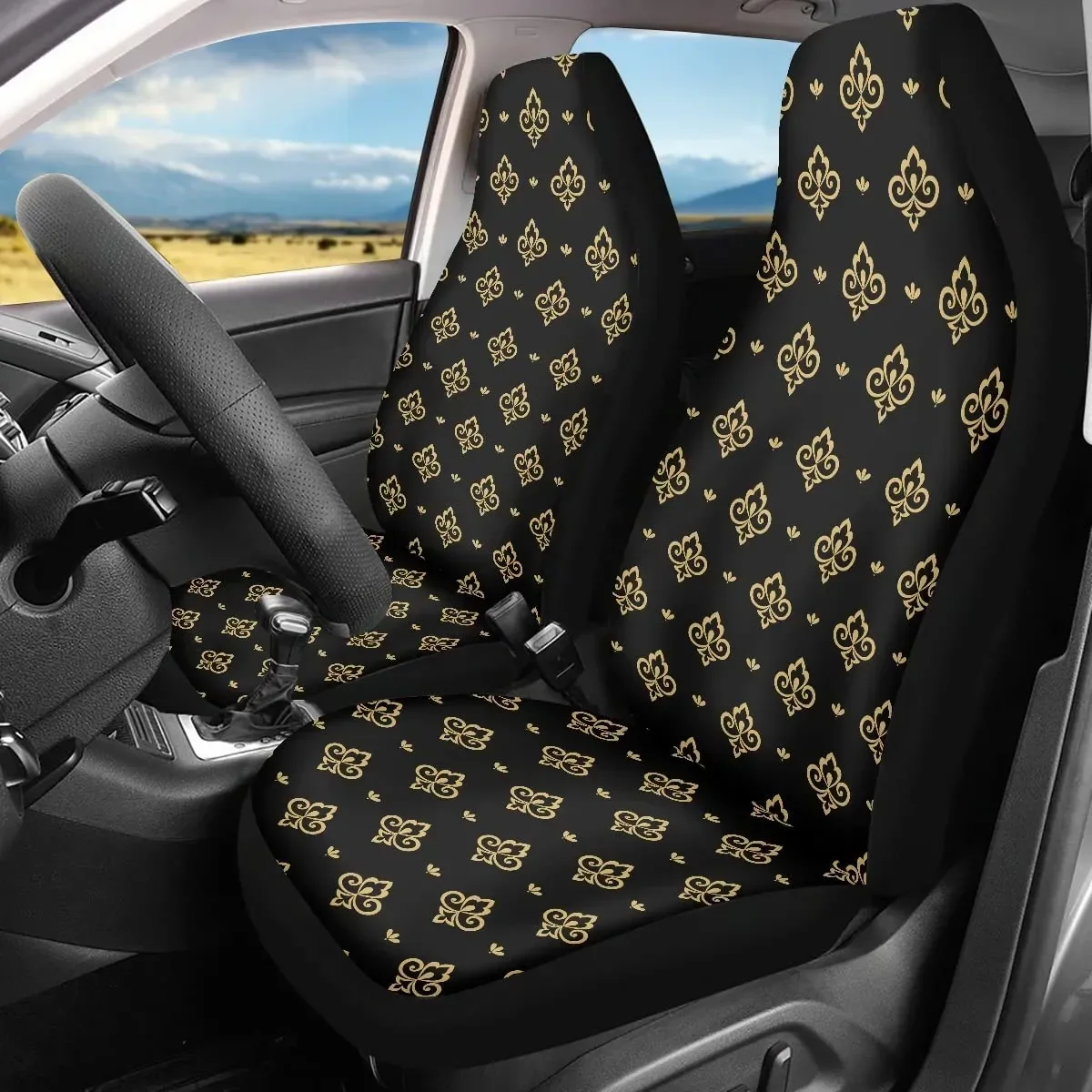 Car Seat Covers for Women Gold Black Floral Baroque Seamless Vector Background Universal Automotive Seat Covers