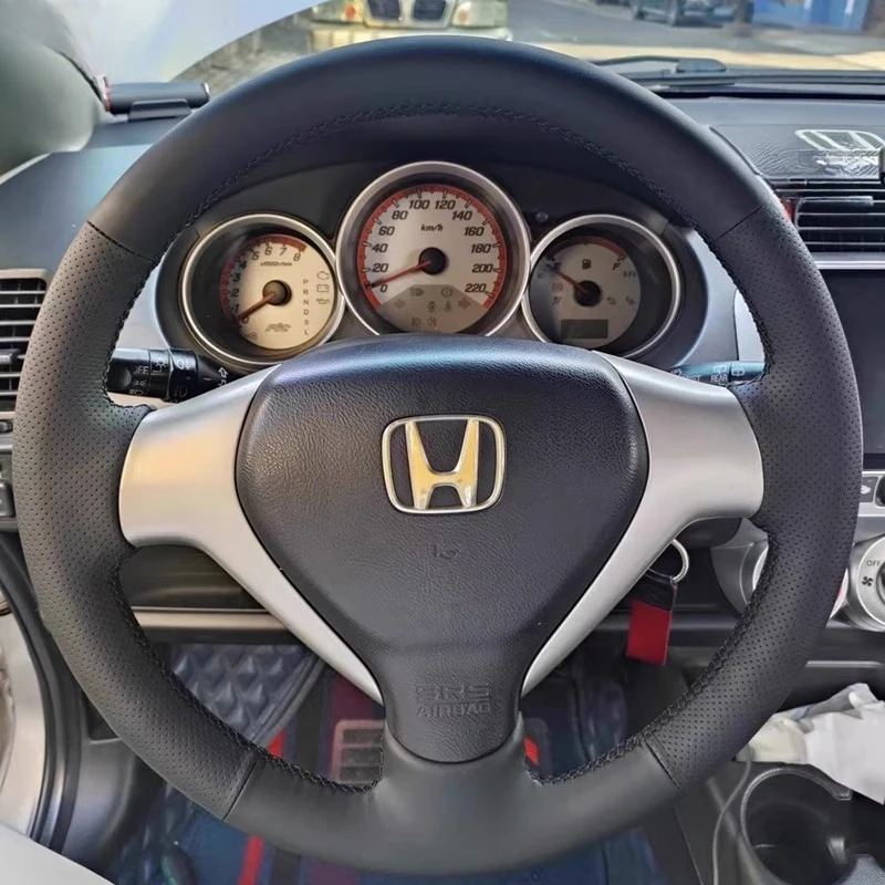 Hand Stitched Non-Slip Suede Genuine Leather Car Steering Wheel Cover For Honda City Jazz Fit 2007 2008 Auto Parts