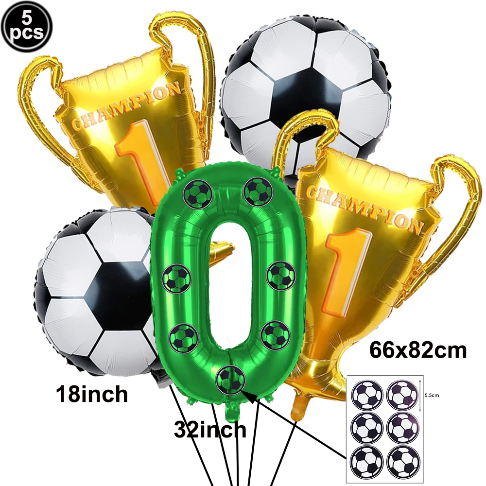 1set 32inch Green Digit Number Globos Football Helium Balloons Trophy Balloon Children\'s Gifts Soccer Birthday Party Decoration
