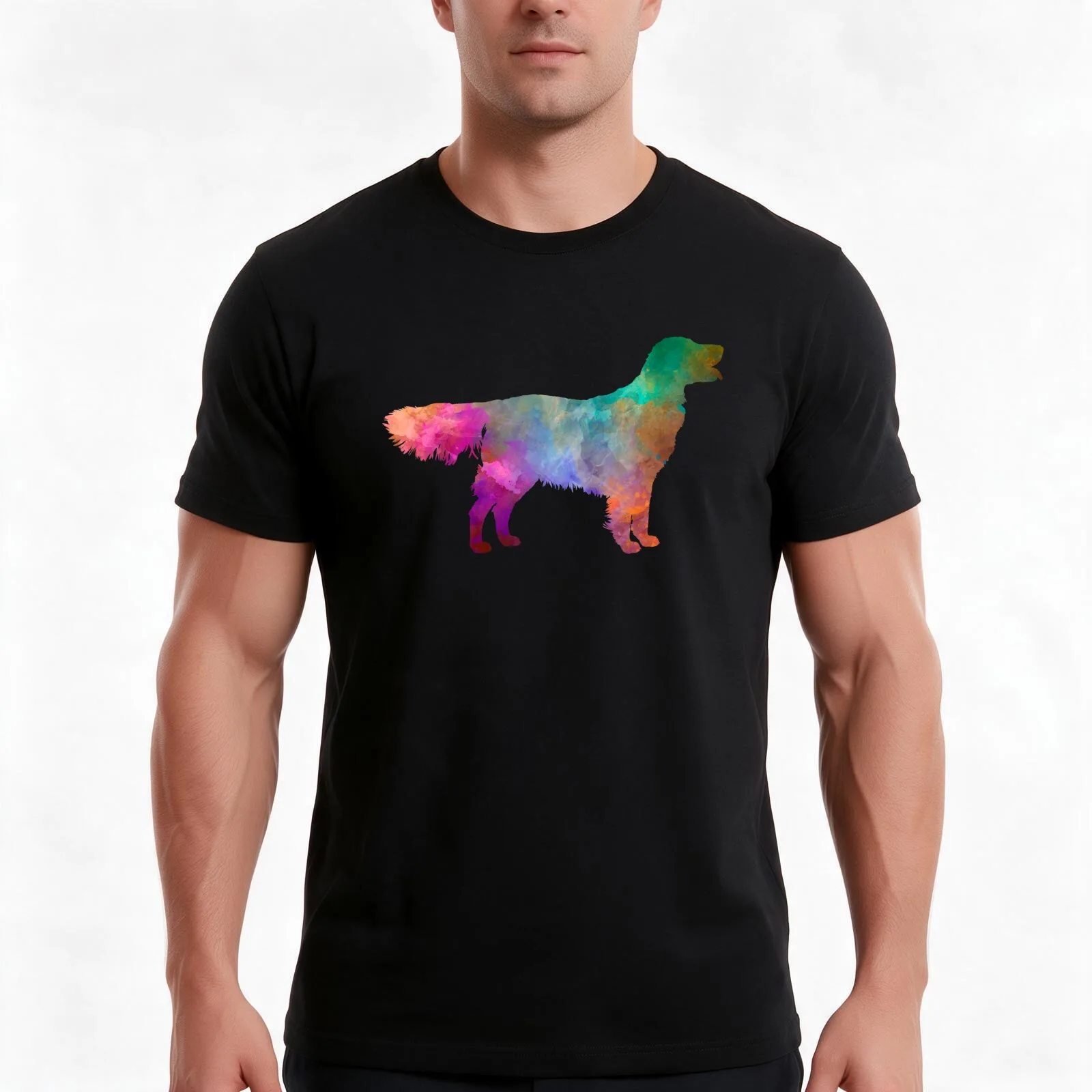Flat Coated Retriever in watercolor T-Shirt, Summer Casual Cotton Tee, Oversized Streetwear Tops, Vintage Graphic Print