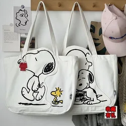 Animazione Snoopy borsa Tote in tela a spalla singola bianca di grande capacità borsa per mamma all'aperto borsa per libri per IPad zaino per ragazze