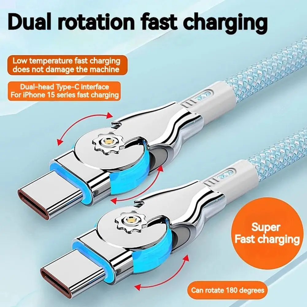 180° Dual-head Type-c Charging Cable 65WPD Fast Charge For Apple 15 Vivo Mobile Phone Car Tablet L3J1