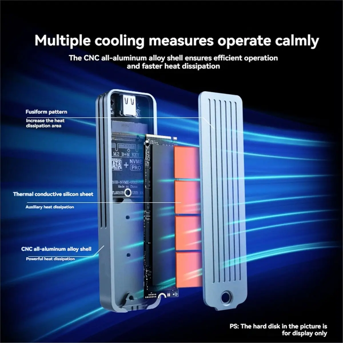 20Gbps M.2 SSD Case NVMe/ Dual Protocol SSD External Enclosure RTL9220 Chip for 2230/2242/2260/2280 SSD