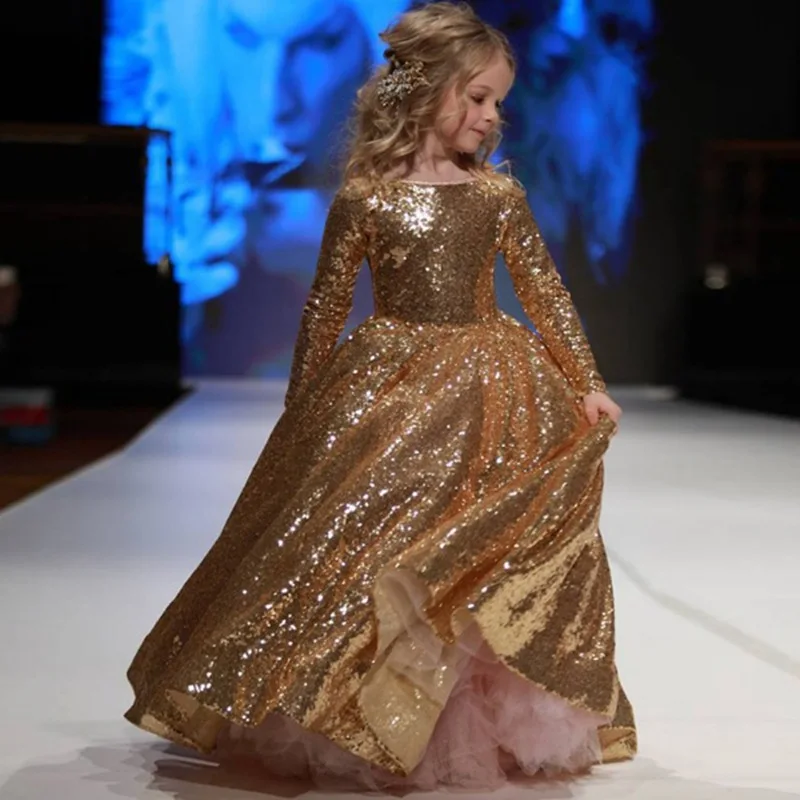 Sequin Gold Girls Princess Dress - Tulle Tutu Stage Catwalk Model  Performance Kids Costume Holiday Pageant Party Photo Shoot - AliExpress