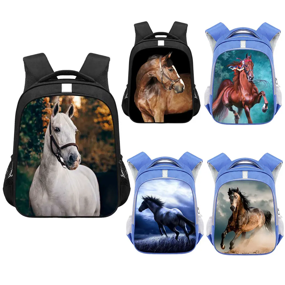 13 Inch War Horse Backpack Children School Bags for Boys Girls Pony Rucksack Kids Kindergarten Bag Schoolbags Gift Bookbag