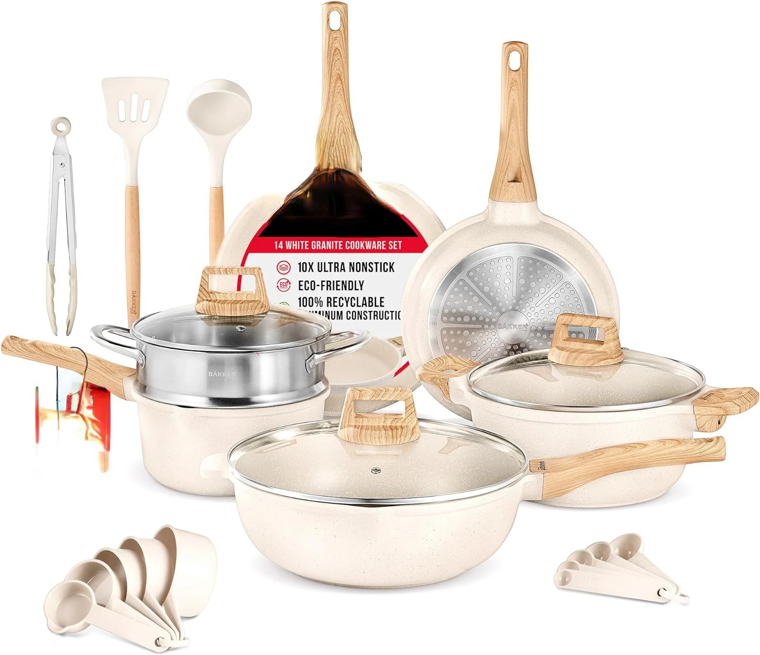 

Bakken-Swiss 14-Piece Kitchen Cookware Set \u2013 Granite Non-Stick \u2013 Eco-Friendly \u2013 for All Stoves & Oven-Safe