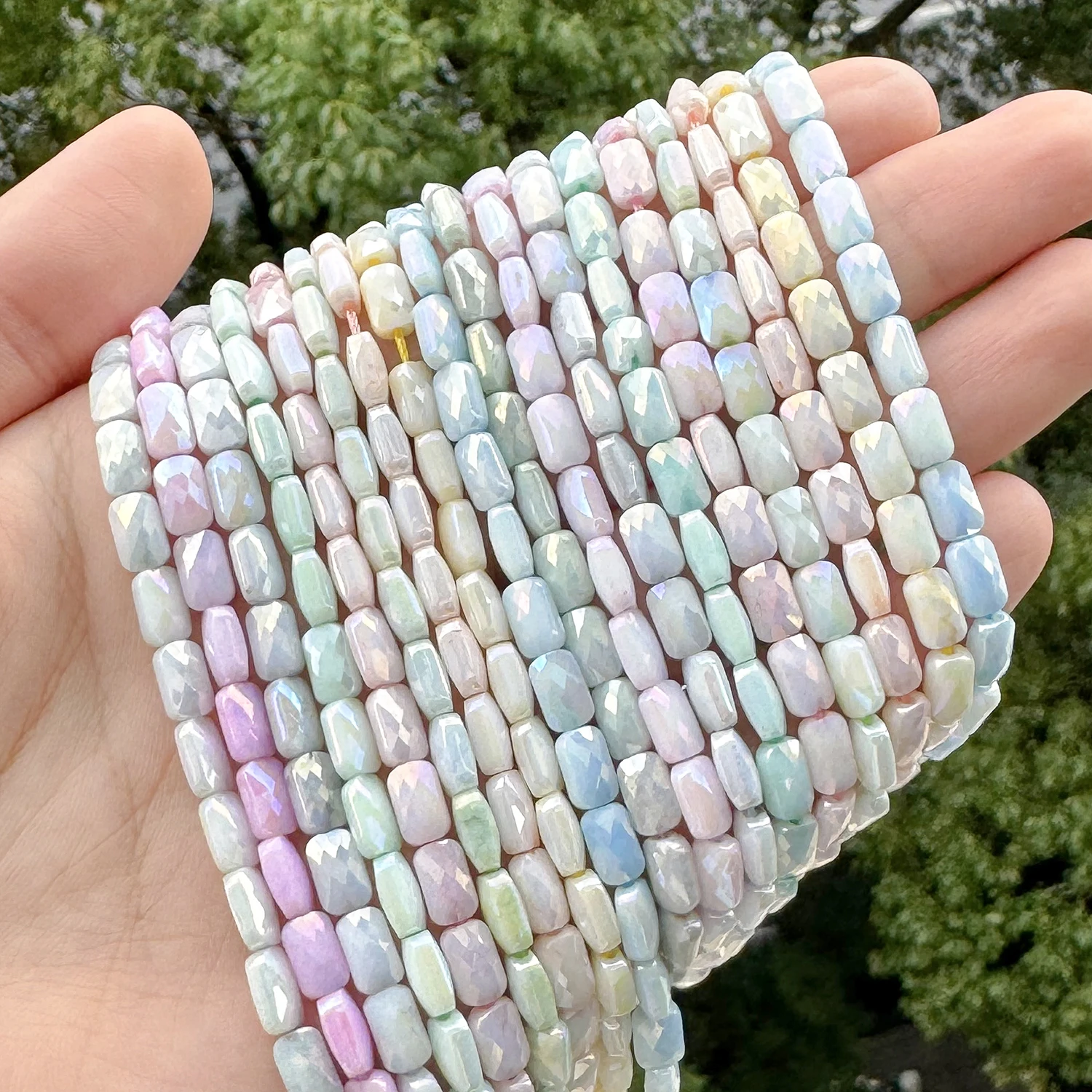 7mm Water Stained Ice Cracks Faceted Crystal Glass Beads Macaron Color Rectangle Charm Cuboid Glass Beads For Jewelry Making DIY