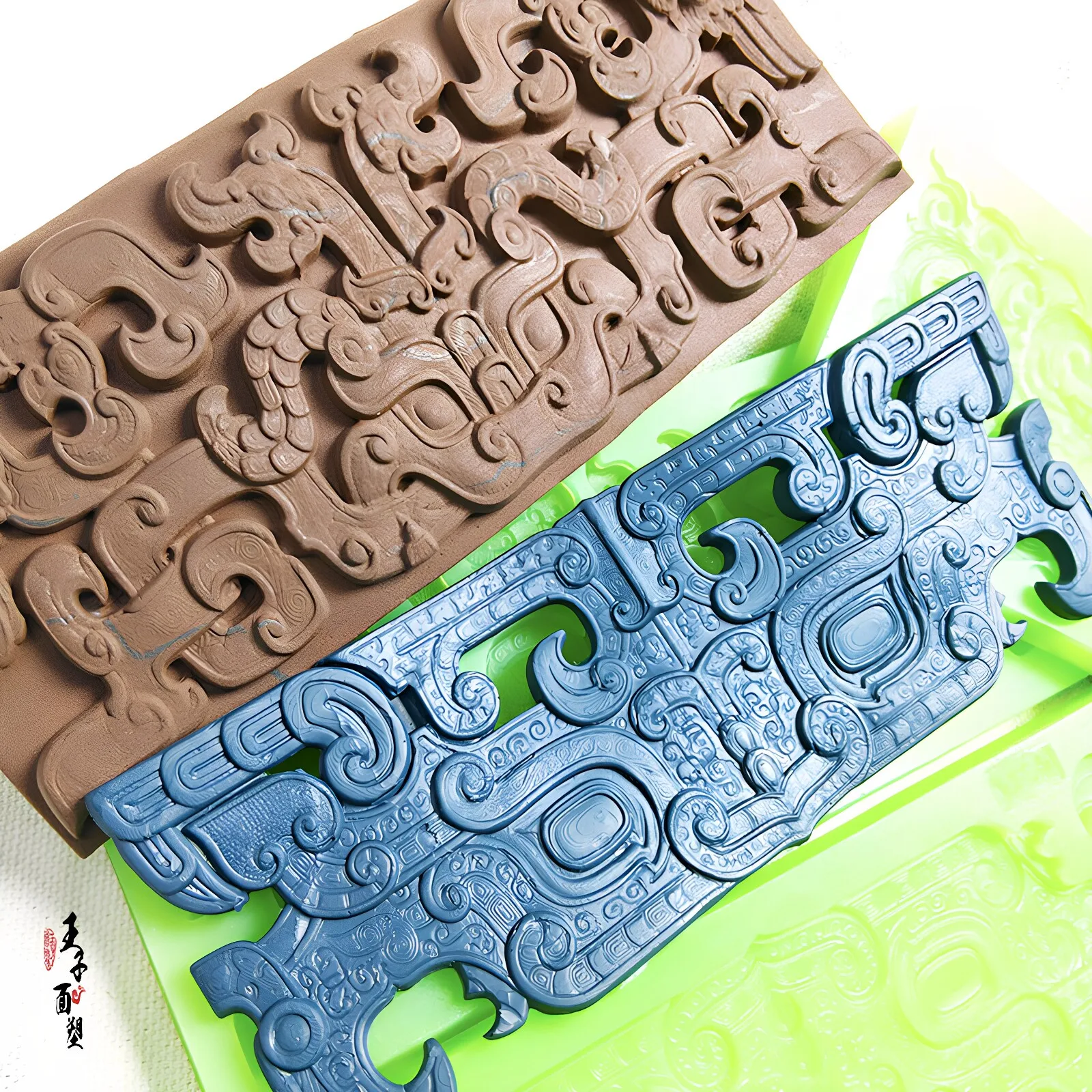 Bronze Pattern Decoration Silicone Mold Pattern Ancient Traditional Culture Dough Sculpture Clay Sculpture Taotie Chi Clay Mold