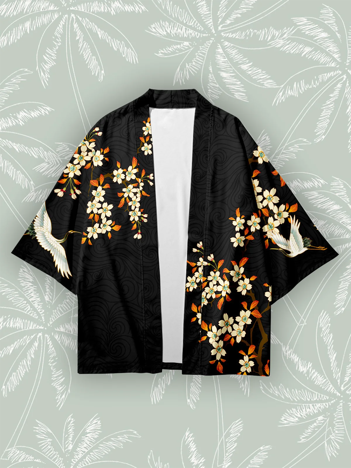 Men's Kimono Haori Short Sleeve Fashion Harajuku Yukata 2023 Japanese Kimono Hommes Women Oversized Beach Cover Ups Crane Print