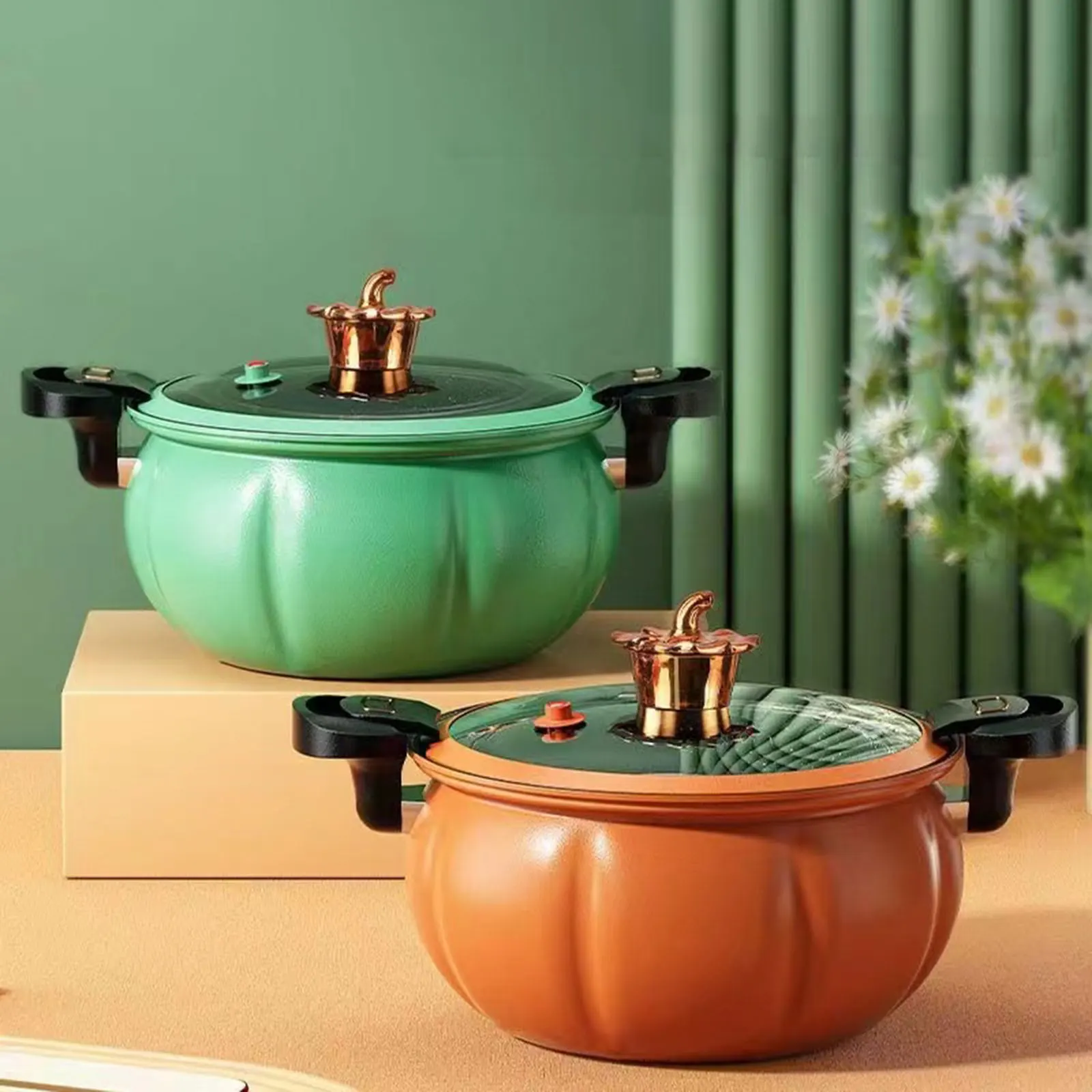 Soup Pot Pumpkin Shaped Micro Pressure Pot Heat Resistant New Home with Lid Hot Pot Simmer Pot for Food Tea Cereals Noodles Milk