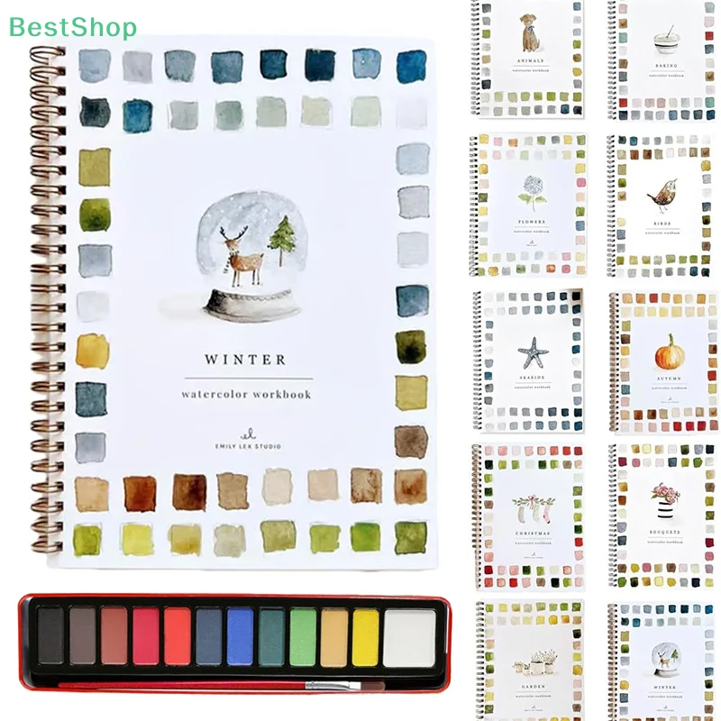 

〔Rebecca〕Watercolor Workbook For Beginner,12 Colors Watercolor Paint Set With Paint Brush,Art Crafts Painting Supply