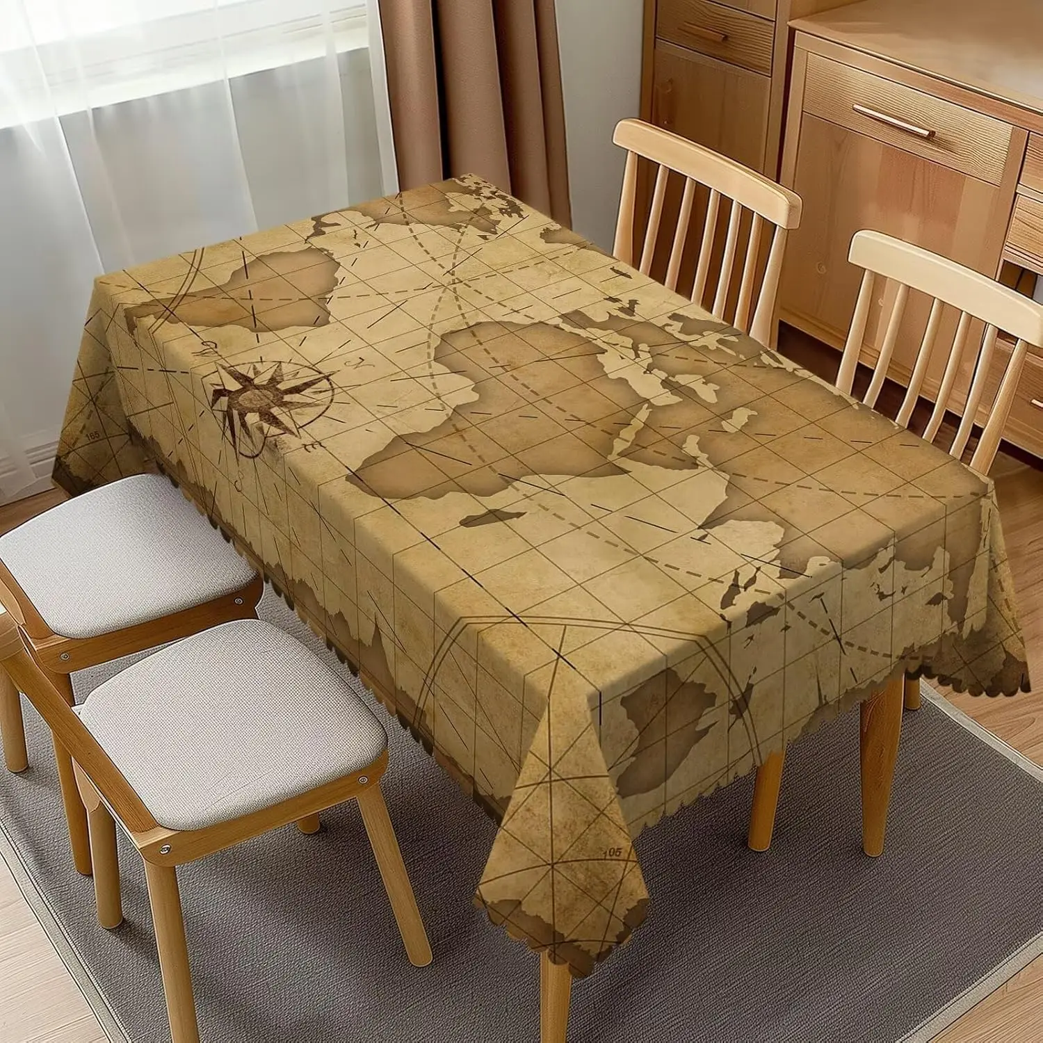 Vintage World Map Tablecloth Old Nautical Travel Adventure Pirate Exploration Table Cover Decoration