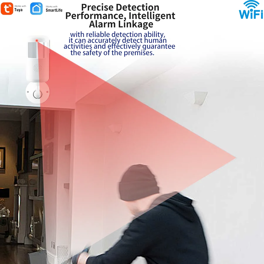 كاشف استشعار الأشعة تحت الحمراء WIFI Tuya 433 ميجا هرتز الجديد، مستشعر حركة PIR، وضع مزدوج قابل لإعادة الشحن/تعمل بالبطارية، عرض عن بعد لتطبيق الهاتف المحمول