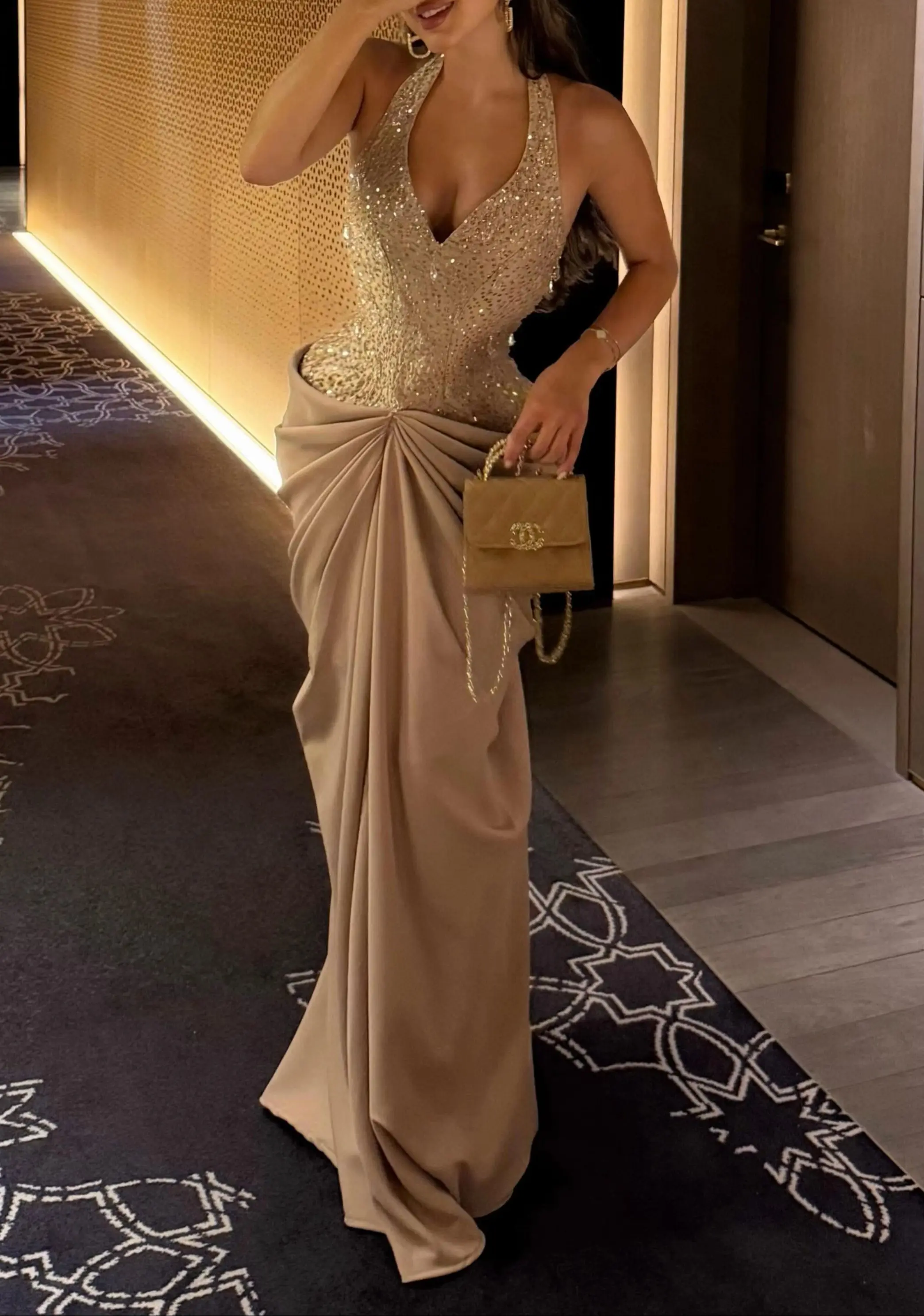 Slim Bodycon Maxi Long prom Dress Women Halter Spring Summer Evening Dress Sequin Patchwork Nightclub Sexy Party Gown Customized