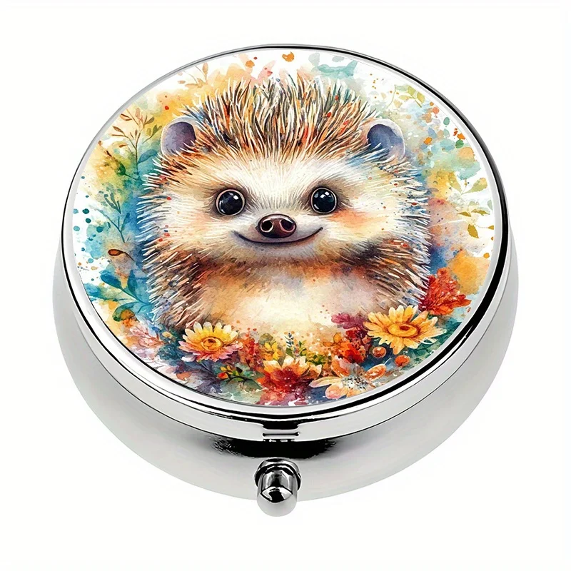 Single pack, cute hedgehog watercolor-themed storage box, medicine organizer, box wallet, flat print