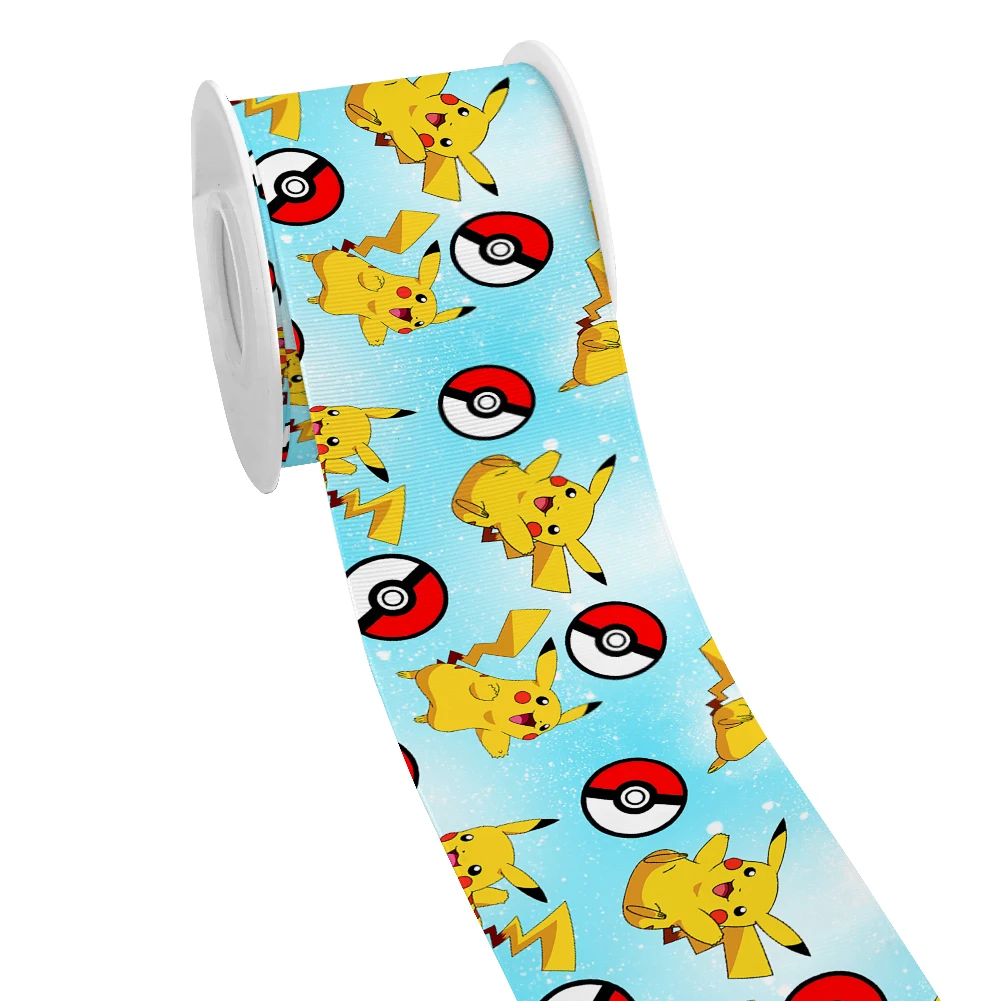 Pikachu Cartoon Anime Pokemon Monster stampato nastro in Grosgrain per fiocchi di allegria fai da te ragazza copricapo fiocchi per capelli 10yards