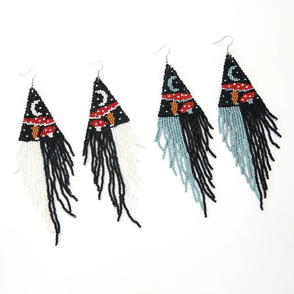 

Beaded earrings Tassels Flower Vintage Snake Half Moon Design creative trendy Hand knitting Bohemian Rice bead earrings