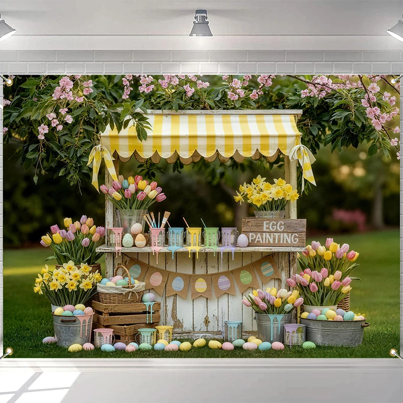 

LS Photography Background Spring Easter Colorful Egg Brush Vine Flower Storage Rack Kids Family Portrait Backdrop Decor