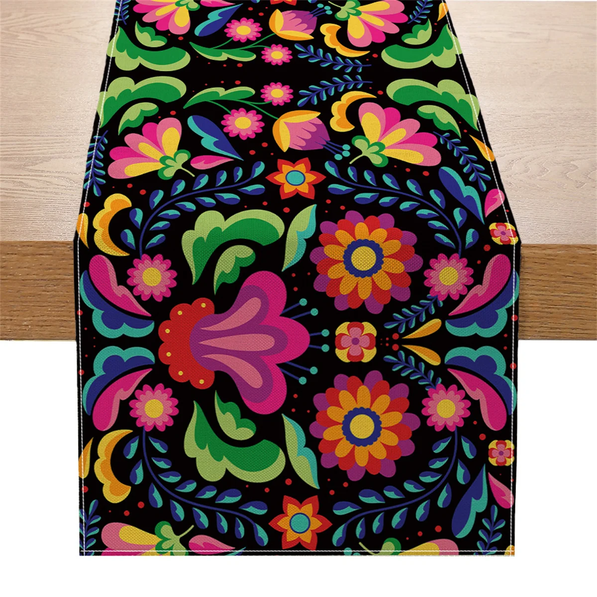 Camino de Mesa Floral Otomi Mexicano, Decoración Vibrante de Mesa con Arte Folclórico Bohemio para Fiesta, Cinco de Mayo, Cenas y Decoración de Mesas para Fiestas