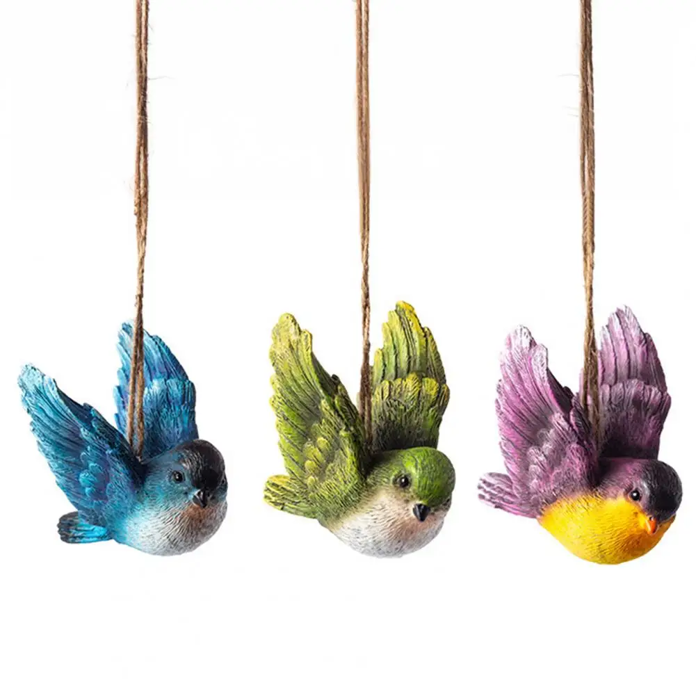 Garden Resin Bird Ornaments 3pcs Resin Bird Hanging Ornaments Hand-painted Outdoor Tree Decorations Weatherproof for Window