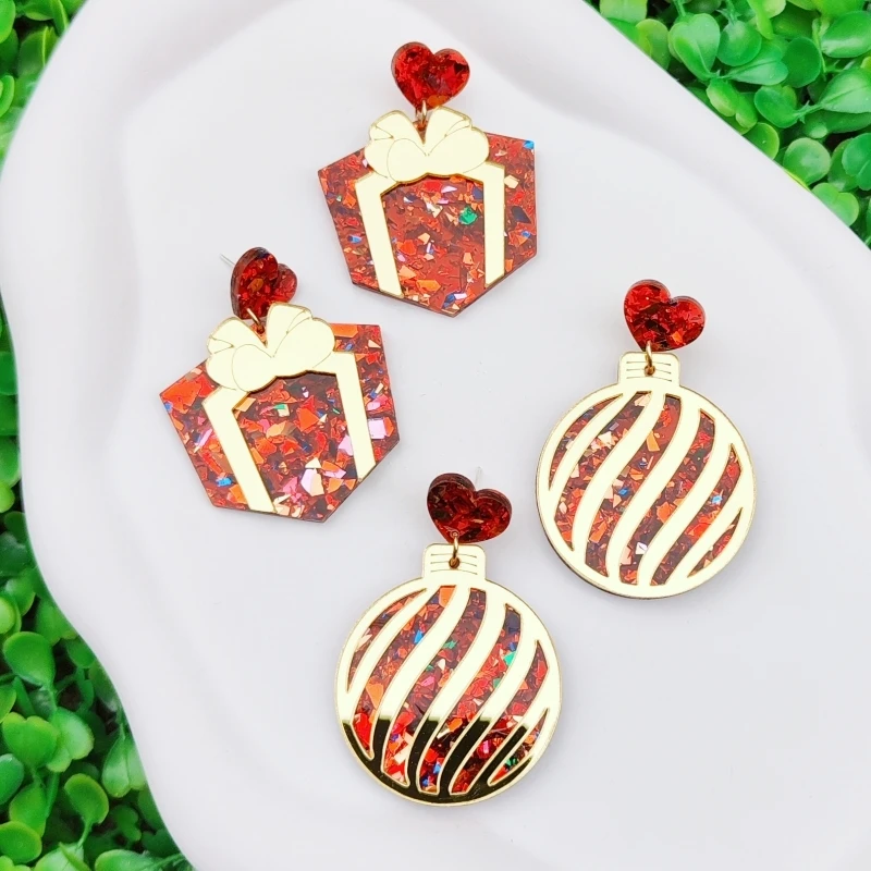 KUGUYS Christmas Red Gift Box Earrings for Women Acrylic Jewelry Trendy Accessories