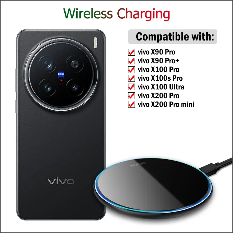 

Быстрое беспроводное зарядное устройство 15 Вт для vivo X200 Pro/X100 Pro/X100s Pro/X100 Ultra/X90 Pro Plus, беспроводная зарядная панель с кабелем Type-C