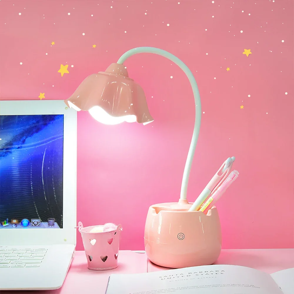 

Flower Book LED Lights Student Reading Rechargeable Table Lamps Vintage Design 3Mode Dimmable Multi-function Touch Bedside Light