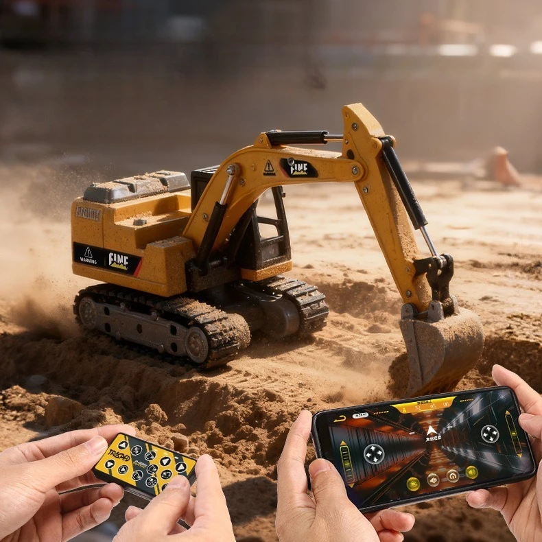 alloy rc car with led light mini RC excavator electronic engineering vehicle toy controled by cell phone kids gift usb charge