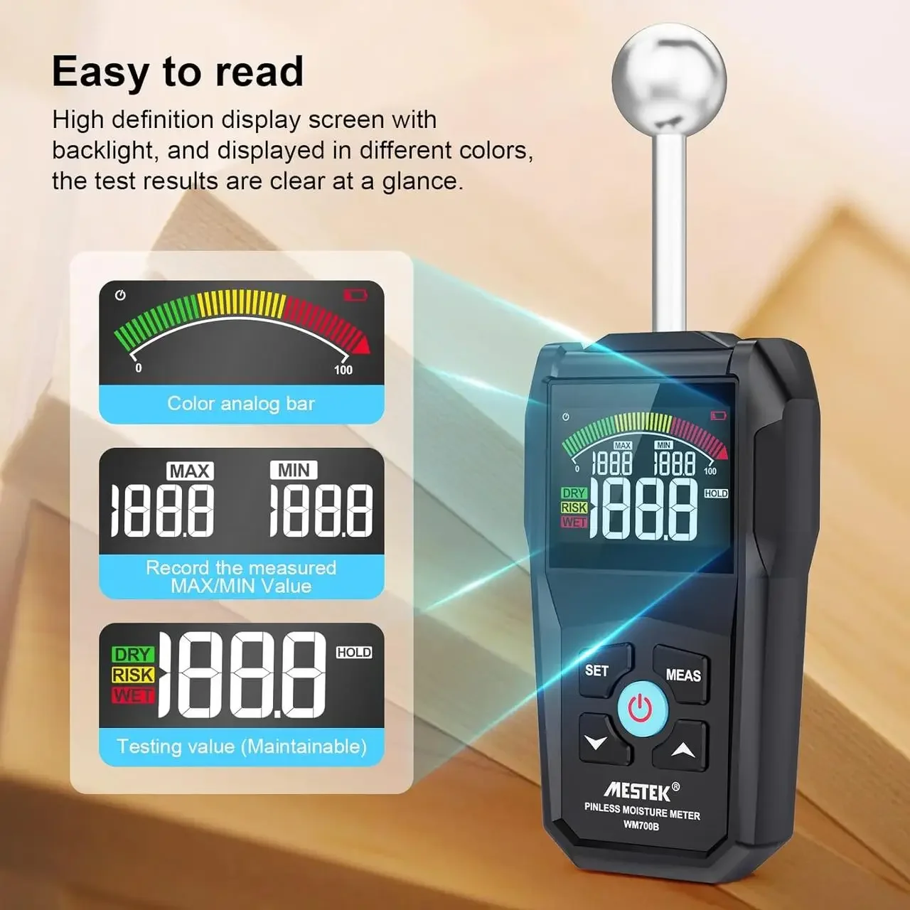 

Non-contact Timber Damp Detector Alarm Non-destructive Humidity Tester Moisture Detector Digital Wood Moisture Meter Hygrometer