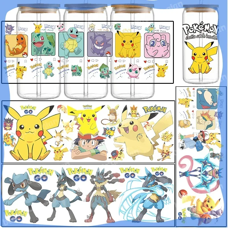 Charizard Bulbasaur Sticker Uv Dtf Eevee Car Wrap dtf wrapping cups Decal Squirtle Charmander prints Uvdtf Bottle Transfer