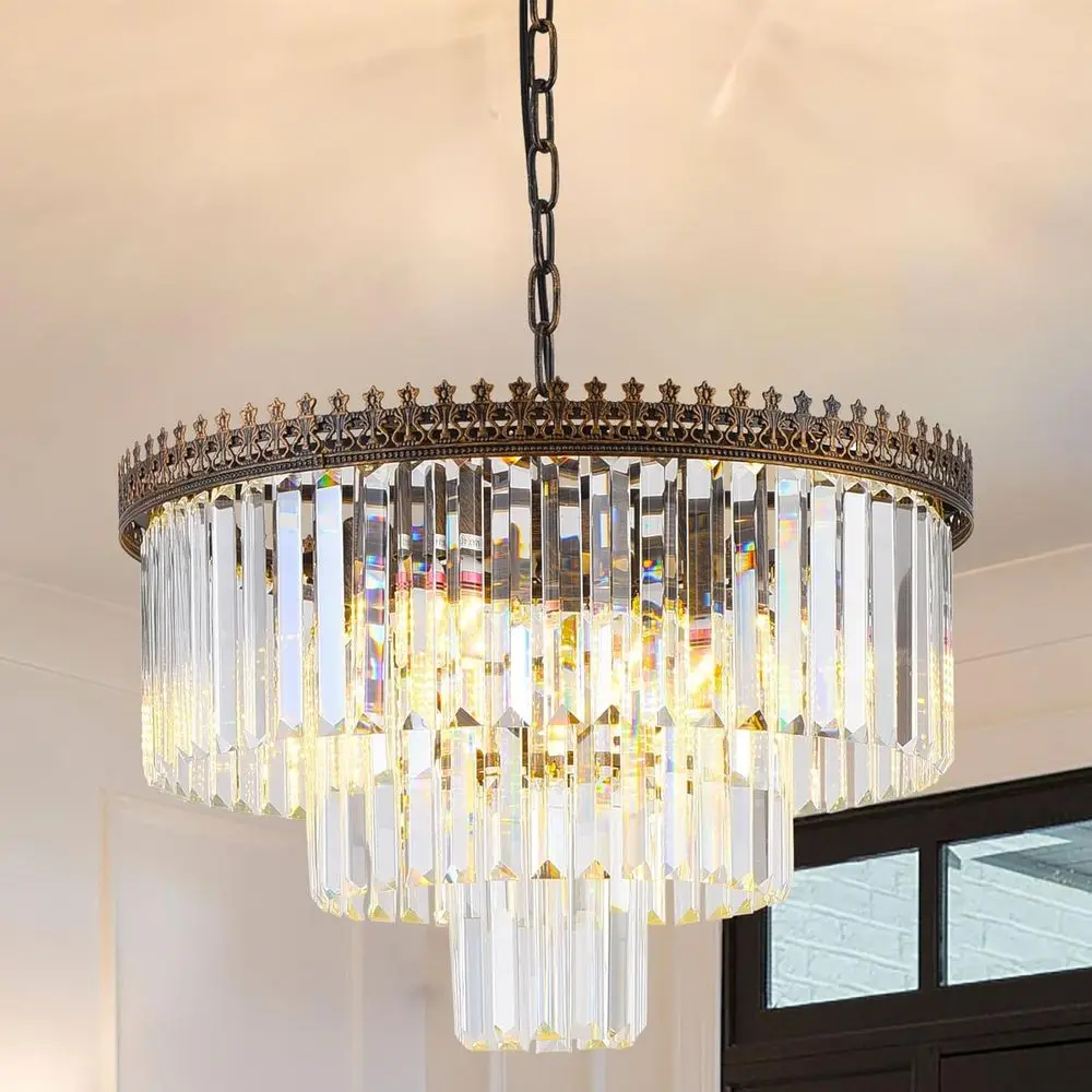 

Хрустальная люстра на 6 ламп, 3-ярусная люстра для столовой, круглая хрустальная подвесная люстра для гостиной или прихожей