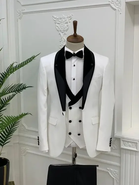 New White Coat Pant Designer Suits for Men Wedding Traditional Ethnic Partywear Mens 3 Pcs Suits Costum Homme Tuxedos