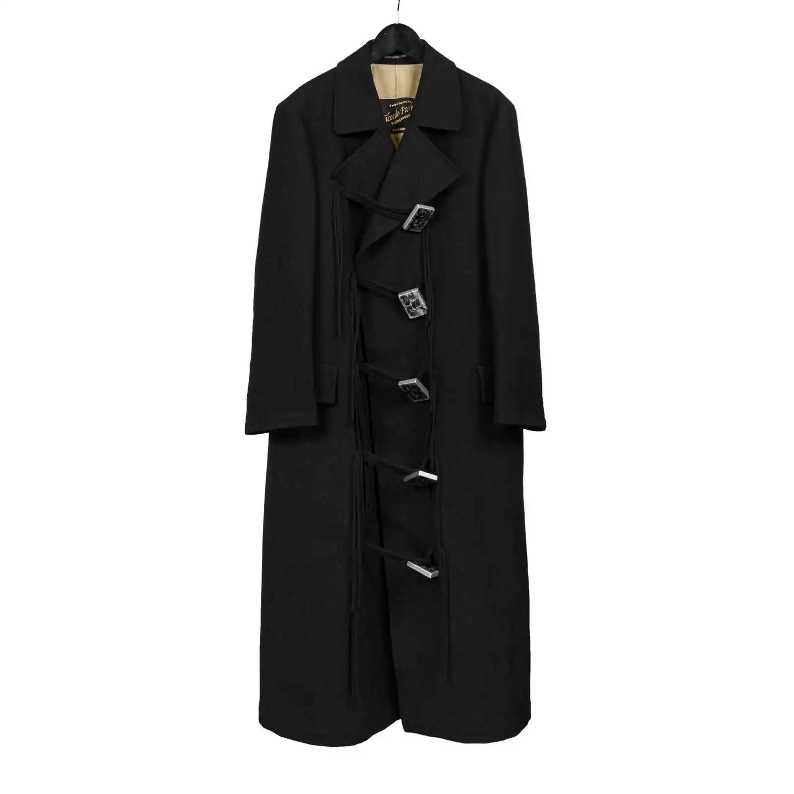 

TOP-YAMAMOTO's original design, a dark and niche long overcoat and trench coat made of black woolen fabric