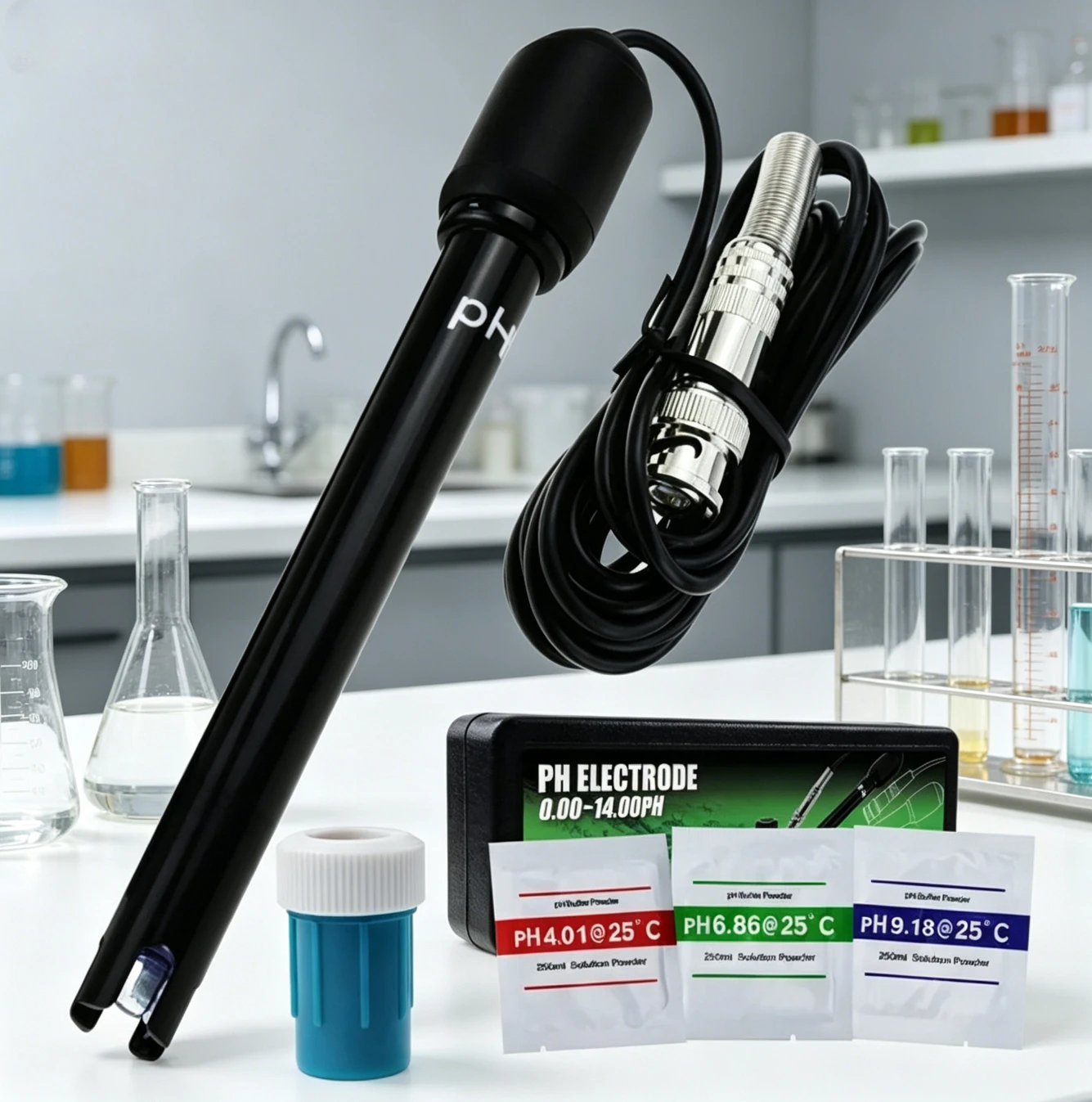 

BNC Connector pH Electrode Probe, 300cm Cable Sensor for Plant Pool Spa PH Monitoring Control