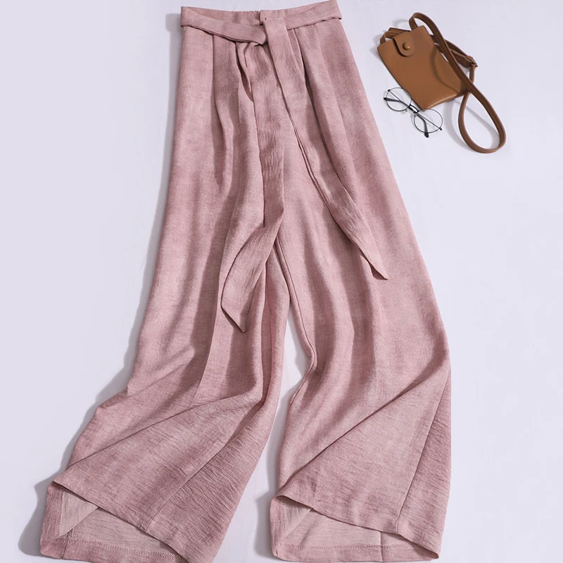 Women's Wide-leg Pants 2024 Summer New Loose Straight Pants Fashion Lace-up Dyeing High-waisted Casual Pants