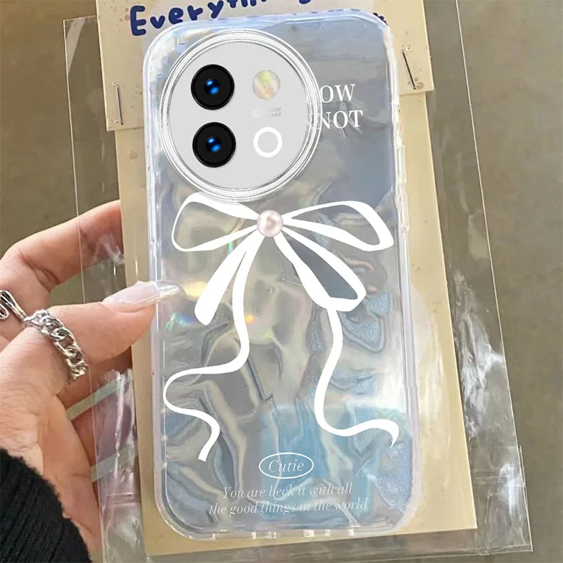 Trendy Polka Dot Bowknot Cartoon Case For Vivo V29 V40 Lite Y38 Y78 Y58 Y56 5G Girl Laser Ripple Gloss Cute PC Phone Cover Cases