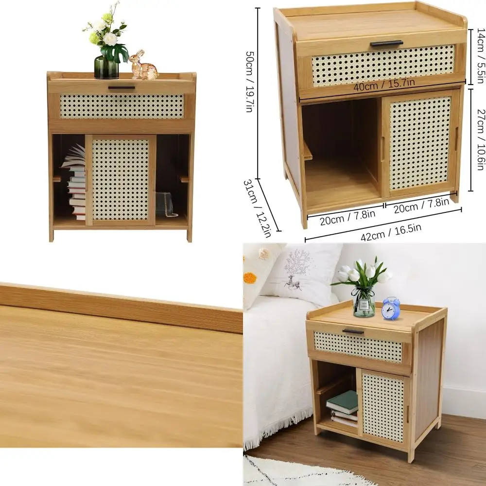 

Современная бамбуковая тумбочка с раздвижной дверью из ротанга и ящиком, приставной столик в стиле середины века для спальни