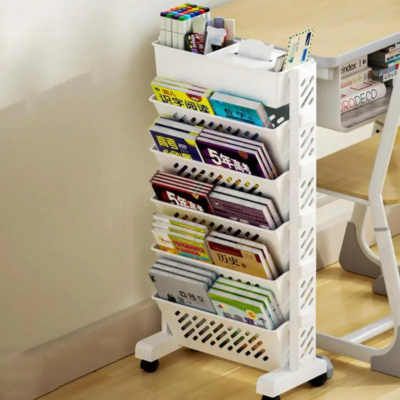

Mobile Book Storage Box Multi-functional Trolley bookshelf Organizer 5 Tier Large Storage Rolling Utility Cart For School Home