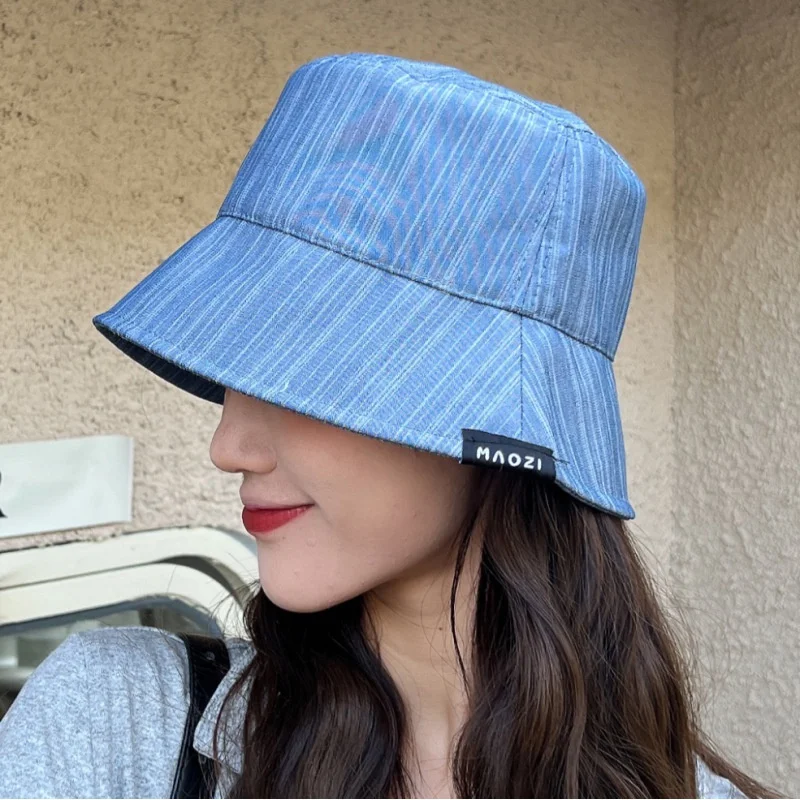 Japanese Style Face-Looking Small Vertical Pattern Bucket Hat Female Summer Sun-Proof Sun Hat Student Korean Style Simple All-Ma