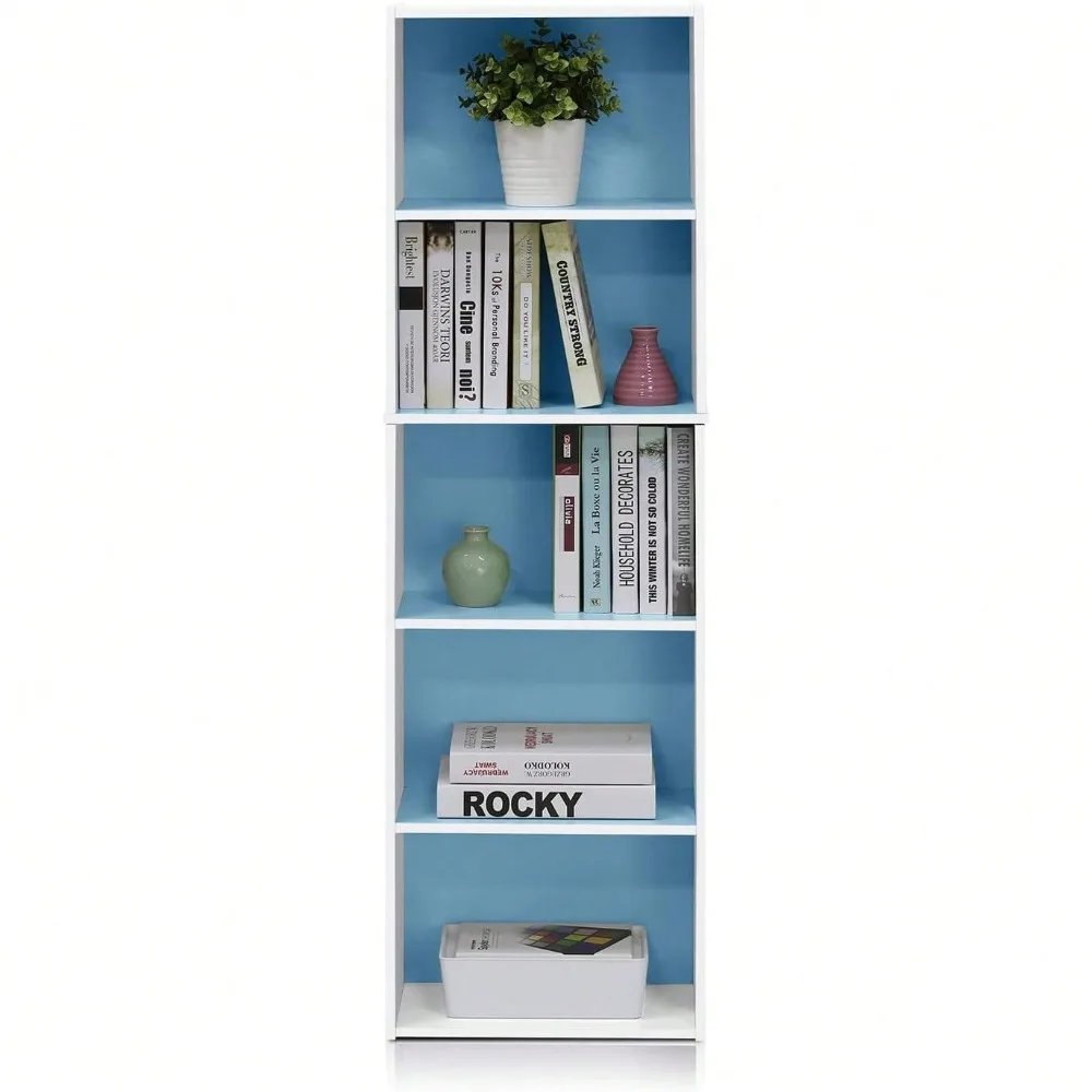 

5-Cube Bookcase, White/Light Blue Bookshelf With Open Shelves, Multi-Purpose Storage Shelf For Living Room, Bedroom & Home Offic