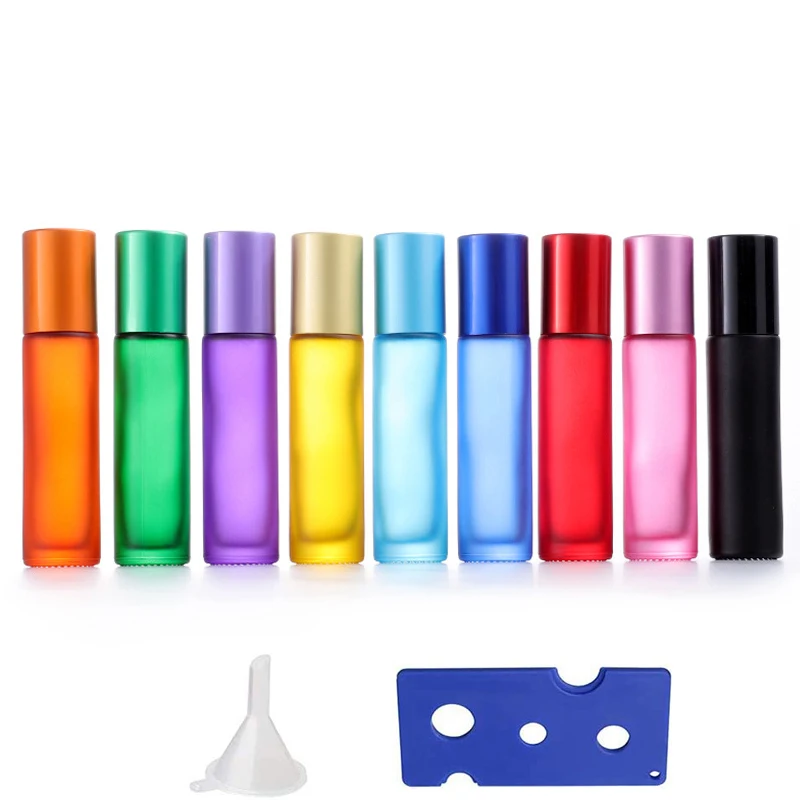 30PCS Portable Frosted Glass Essential Oil Perfume Roller Bottle Mini 5/10ml Refillable Roll on Vials W/ Opener For Aromatherapy