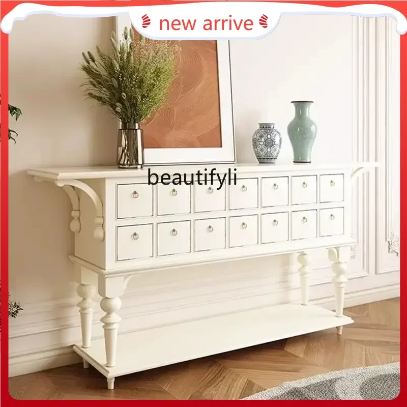 SS ss7486 French  medieval multi-drawer against the wall cabinet fully installed American rural retro birch solid wood porch cab