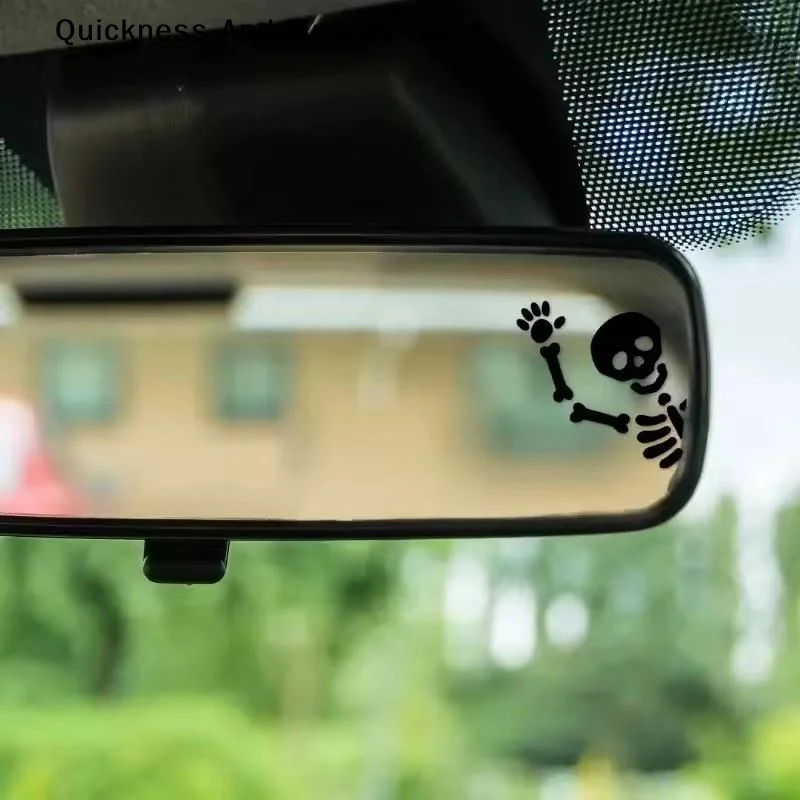【MO】Funny Skull Vinyl Stickers, Waterproof Sunscreen Scratch Cover Decals For Car Rearview & Side Mirrors