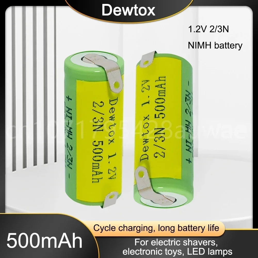 1.2V 2/3N Nickel-metal Hydride Rechargeable Battery 500mAh 2/3N Battery with Solder Is Suitable for Toy Computer Batteries