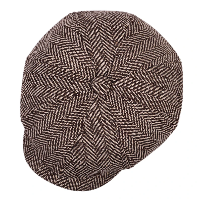 Retro Newsboy Caps für Herren, Britische Malerhüte, Herbst-Winter-Baskenmützen, Fischgrätmuster-Flatcap, Hip-Hop-Baskenmützen – Detail 6