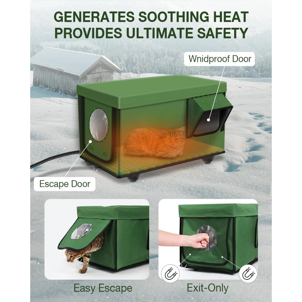 Indestructible Heated Cat House for Outside Cats, Extremely Waterproof, Escape Door, Quick Assembly.